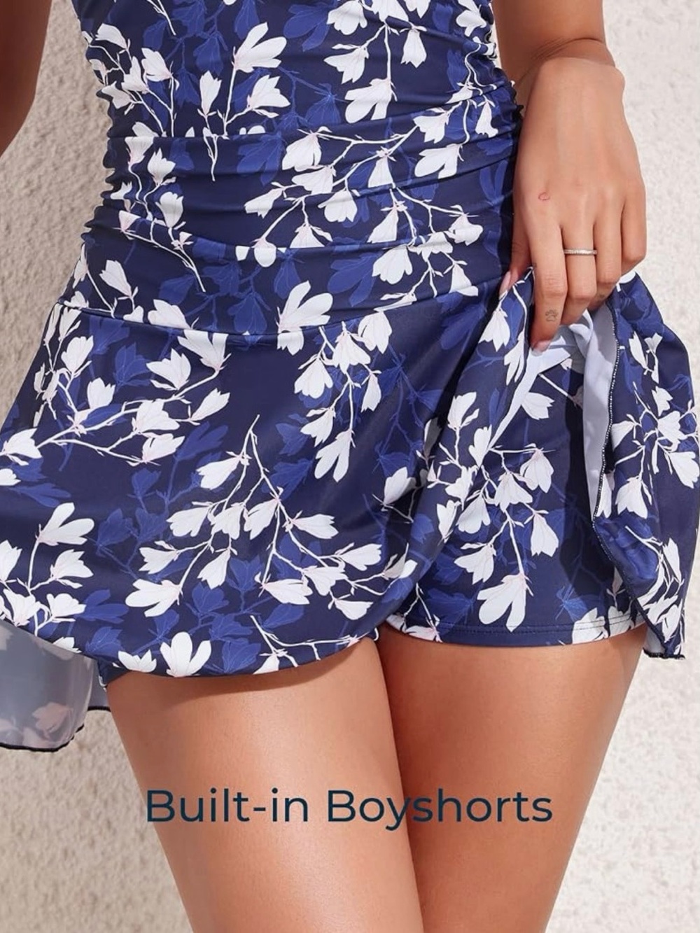 Navy Blue Floral Swimdress - Picture 5 of 8